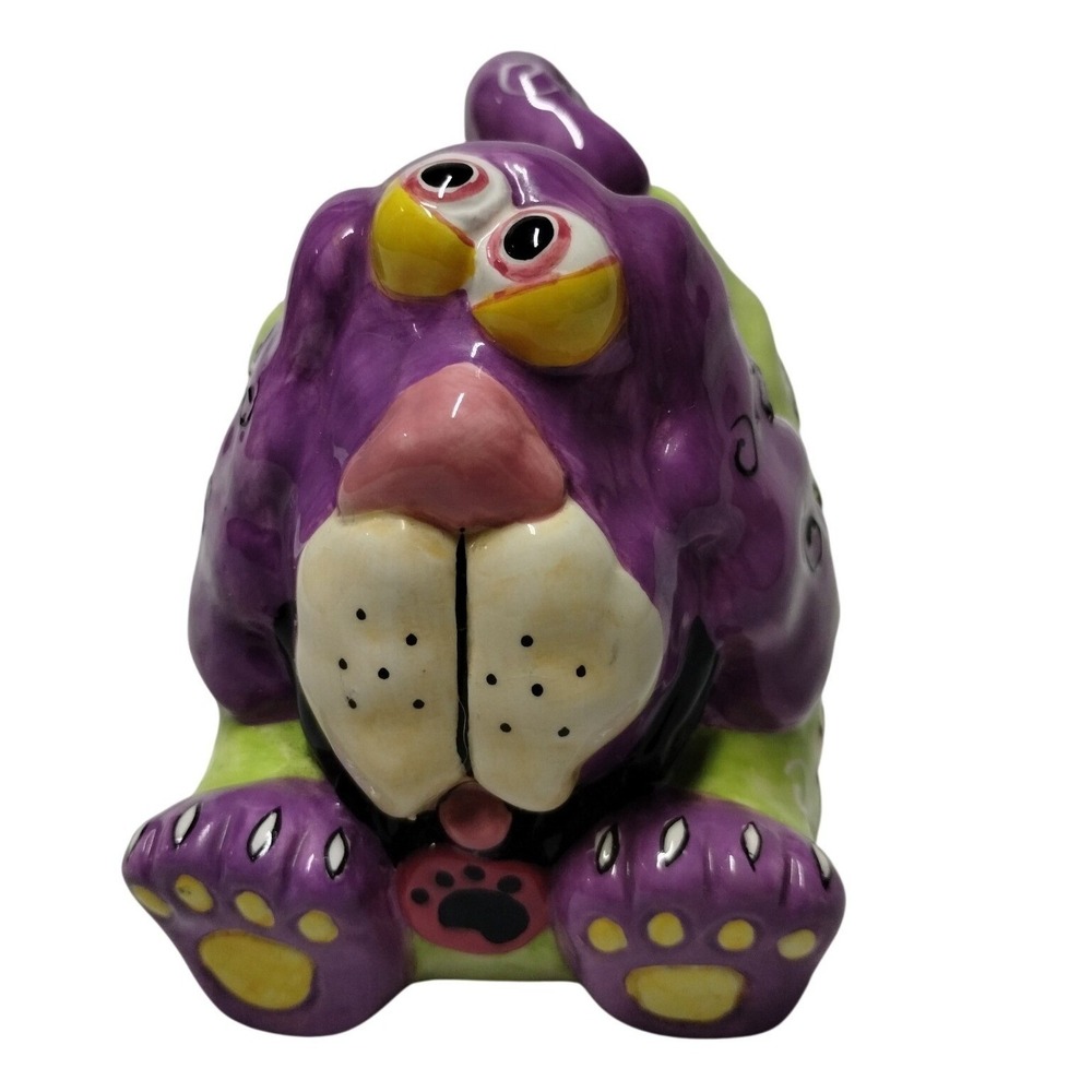 Mary Engelbreit Dog Figurine 2002 Purple Green Ceramic Whimsical Decor